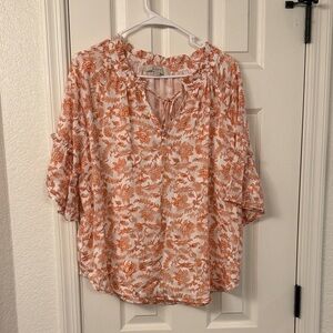 Cato Orange and White Floral Blouse